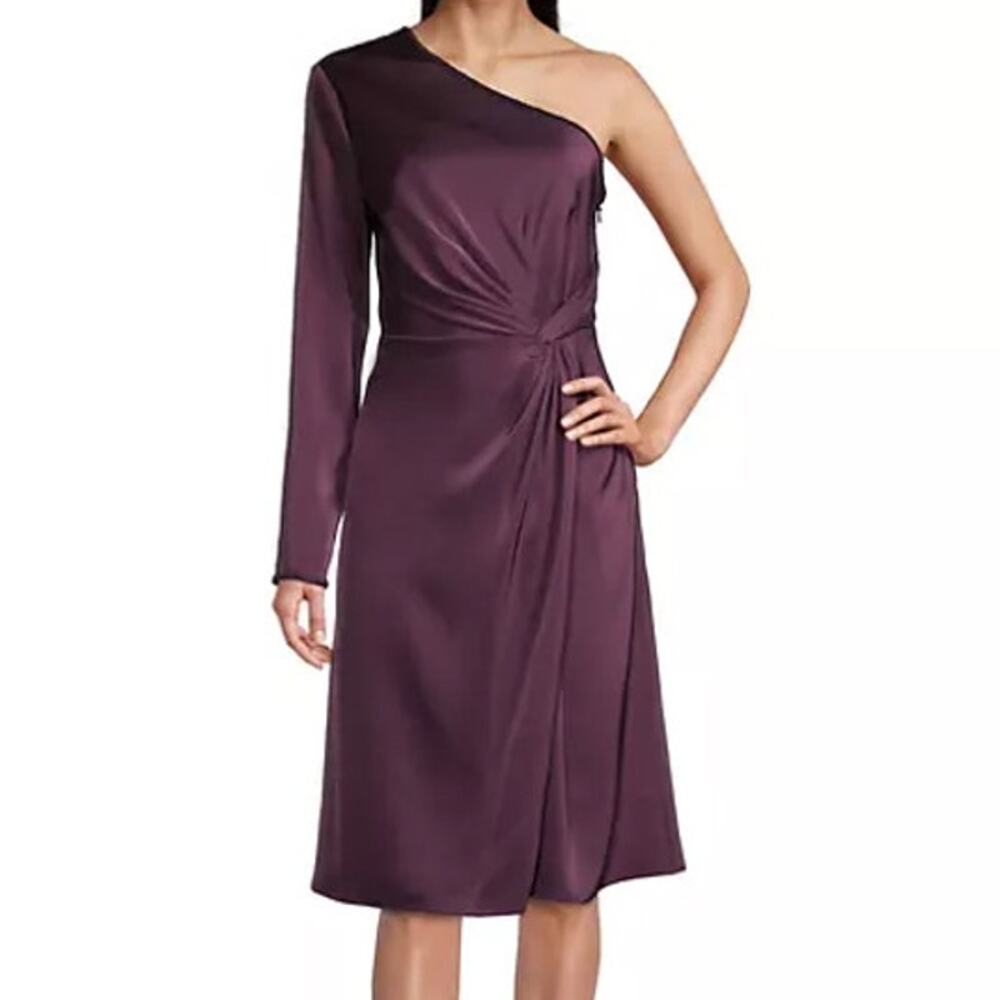 New Aidan Mattox Rich Shiraz One-Shoulder Knotted Midi-Dress Size 6